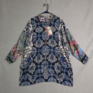 NWT Johnny Was Multi Print Button Down Blouse C13217-9 Size Small